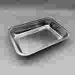 Stainless steel dissecting pan is easily cleaned and stackable.