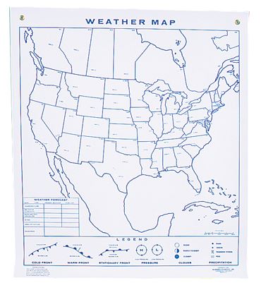 North American Weather Map Wall Chart for Earth Science and Meteorology