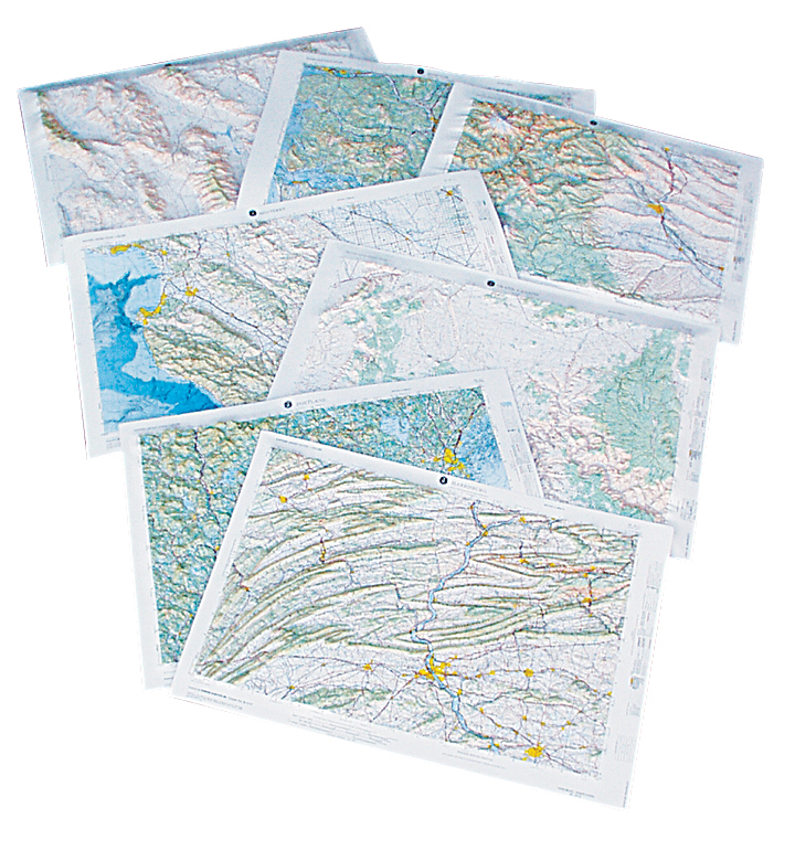 Raised Relief Landform Map Set for Earth Science and Geology