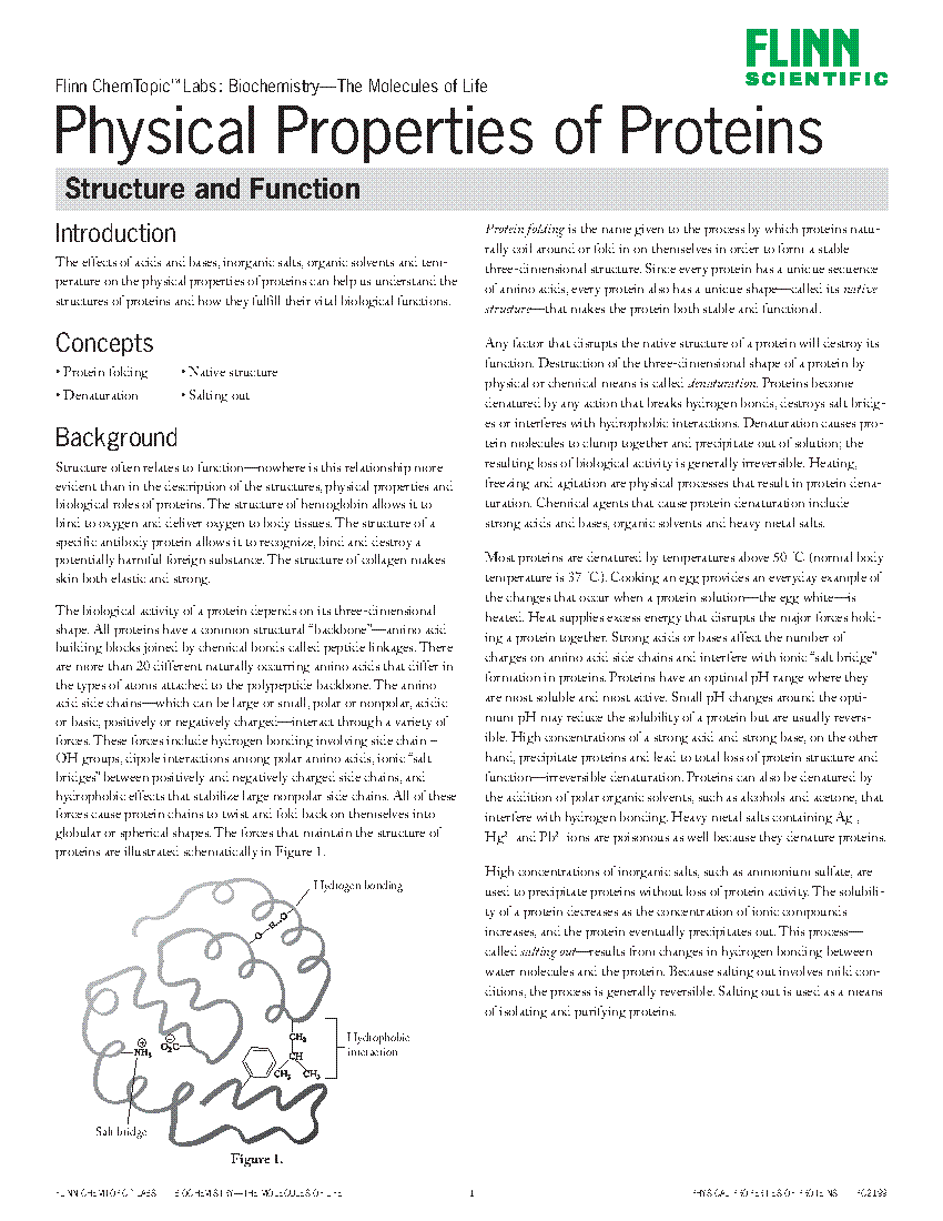 Physical Properties of Proteins Structure and Function—ChemTopic™ Lab Activity Flinn Scientific