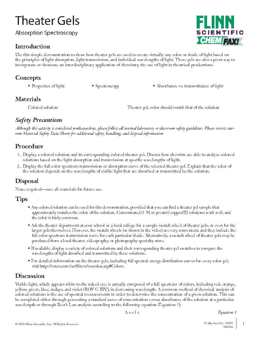 Theater Gels Flinn Scientific