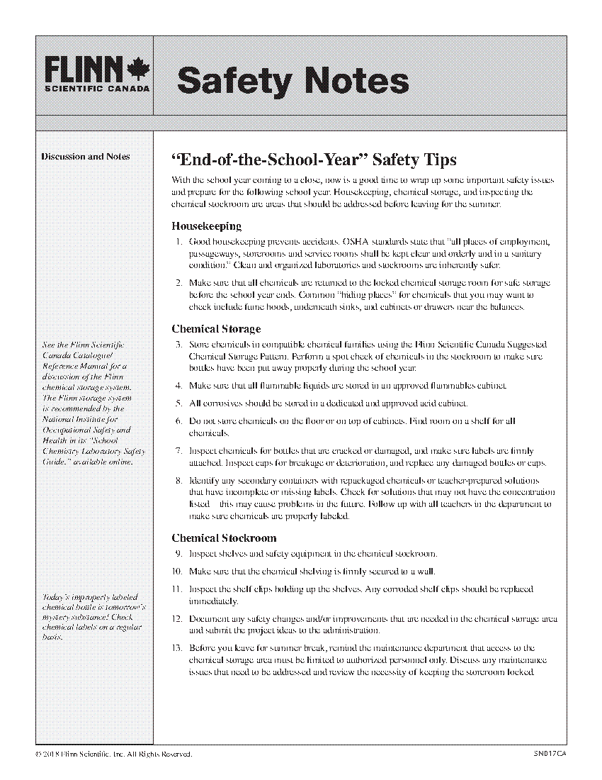 EndoftheSchoolYear Safety Tips Flinn Scientific