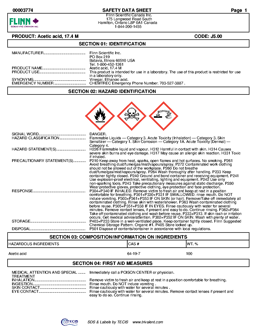 Acetic Acid Flinn Scientific