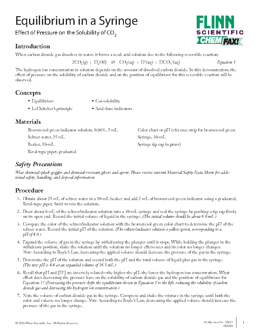 Equilibrium in a Syringe Flinn Scientific