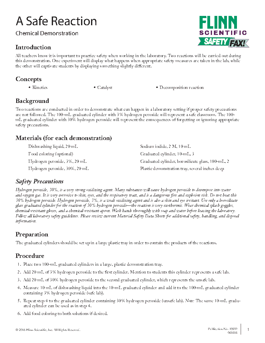 A Safe Reaction Flinn Scientific