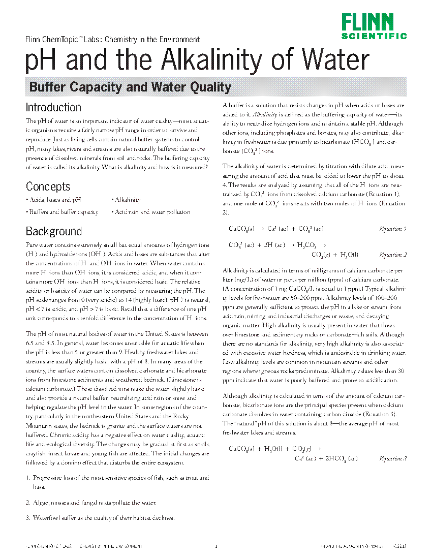 pH and the Alkalinity of Water Buffer Capacity and Water Quality