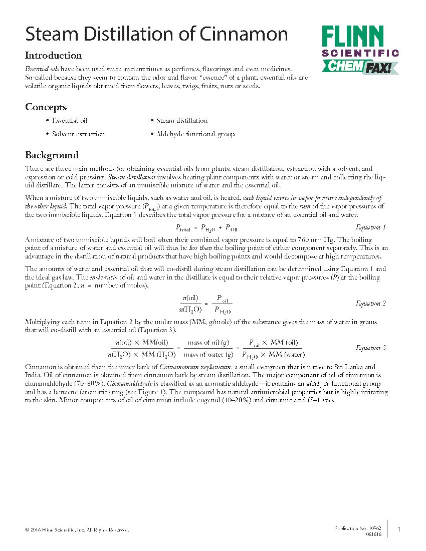 Steam Distillation of Cinnamon Flinn Scientific