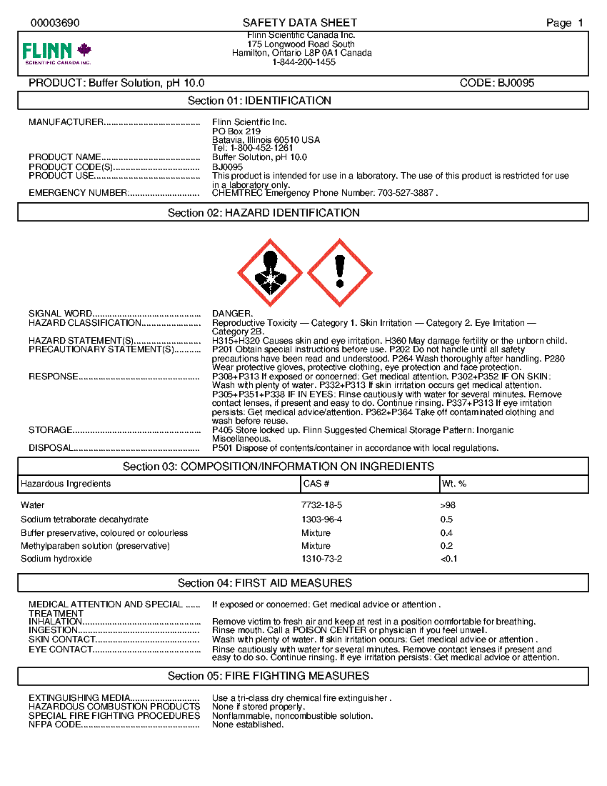 Buffer Solution, pH 10 Flinn Scientific