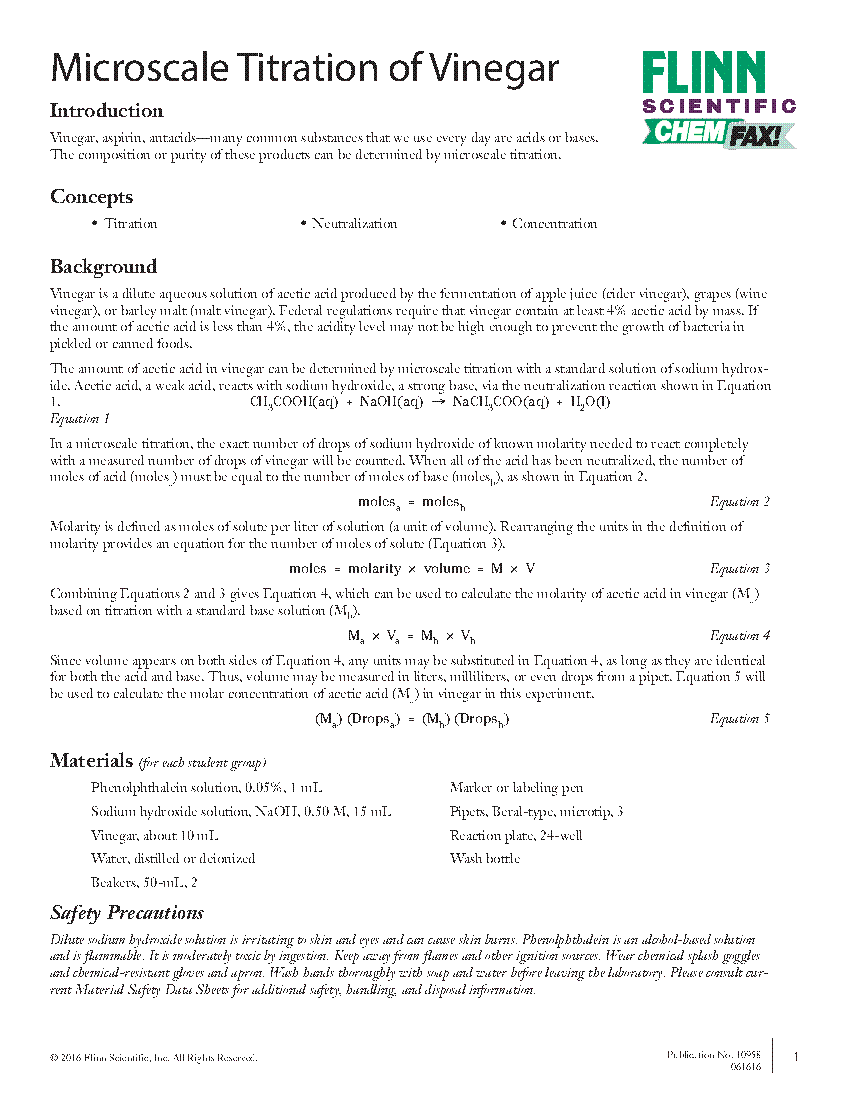 Microscale Titration of Vinegar Flinn Scientific