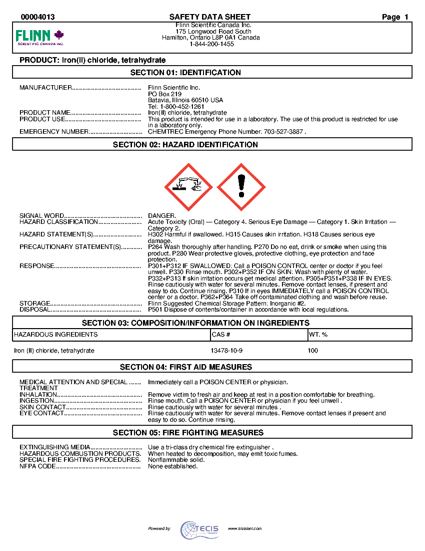 Iron(II) Chloride Flinn Scientific