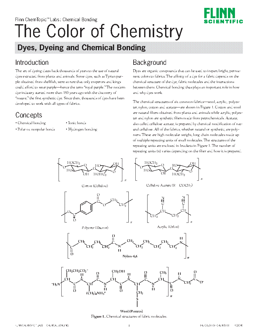 The Color of Chemistry Dyes, Dyeing and Chemical Bonding—ChemTopic