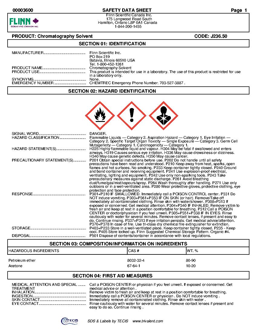 Chromatography Solvent Flinn Scientific